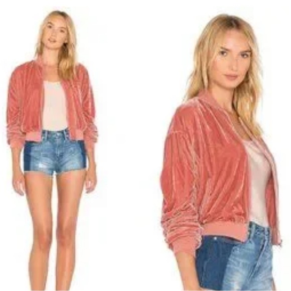 Revolve Lovers and Friends Pink Velvet Bomber Jacket - Picture 6 of 6